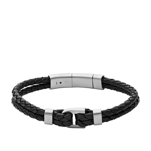 Fossil Bijoux - Bracelet pour homme JF04202040 en cuir noir - Bracelet homme