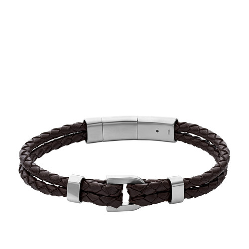 Fossil Bijoux - Bracelet pour homme JF04203040 en cuir marron - Bracelet homme