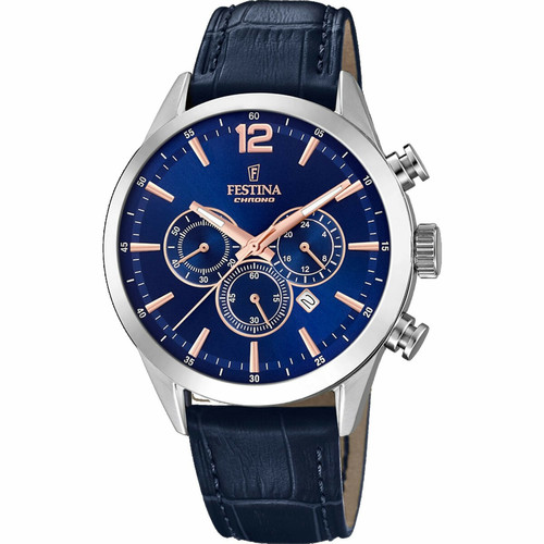 Festina - Montre homme Bracelet Cuir Bleu F20542-4  - Montre chronographe