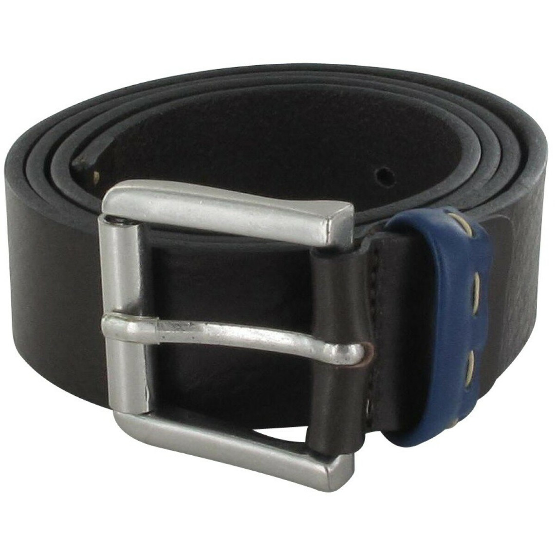 ceinture bicolore - cuir lisse noir / bleu