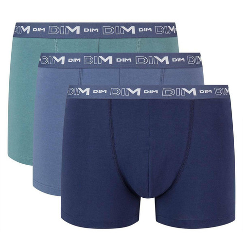 Dim Homme - Pack de 3 Boxers Coton Stretch - Ceinture Siglée Bleu / Vert - Caleçon / Boxer homme