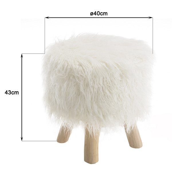 Tabouret rond 40x40cm peau de mouton couleur ivoire pieds bois SACHA Beige MACABANE Meuble & Déco