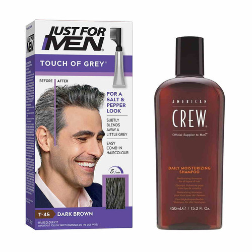 Just for Men - PACK COLORATION CHEVEUX & SHAMPOING - Gris Châtain Foncé - Coloration cheveux Just For Men - N°1 de la Coloration pour Homme