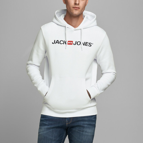 Jack & Jones - Sweat à capuche Regular Fit Manches longues Blanc Adam - Saint Valentin La Mode Homme