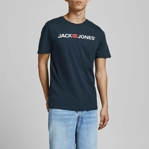 Jack & Jones - T-shirt Standard Fit Col rond Manches courtes Bleu Marine en coton Sam - Toute la mode homme