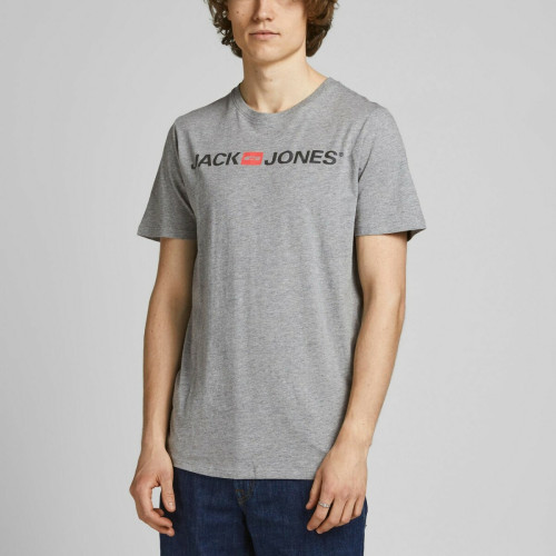 Jack & Jones - T-shirt Standard Fit Col rond Manches courtes Gris Clair en coton Gus - Sélection Fête des Pères
