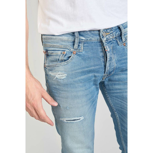 Jeans ajusté stretch 700/11, longueur 34 bleu en coton Leo Le Temps des Cerises
