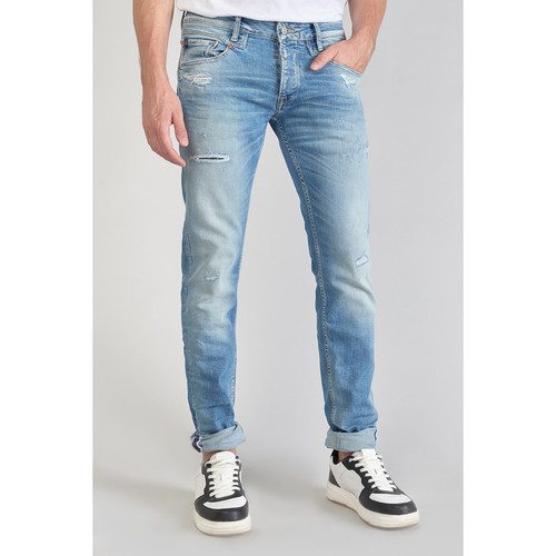 Jeans ajusté stretch 700/11, longueur 34 bleu en coton Leo Le Temps des Cerises LES ESSENTIELS HOMME