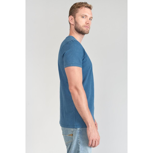 T-shirt Brown bleu délavé en coton Le Temps des Cerises LES ESSENTIELS HOMME