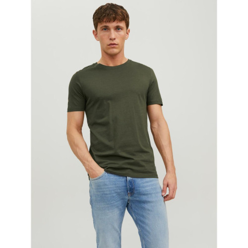 Jack & Jones - T-shirt Standard Fit Col rond Manches courtes Vert foncé en coton Amos - Vêtement homme