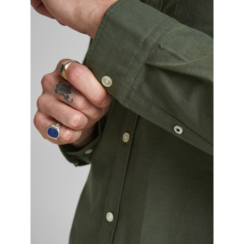 Chemise à boutons Slim Fit Col boutonné Manches longues Vert foncé en coton Tony Chemise homme