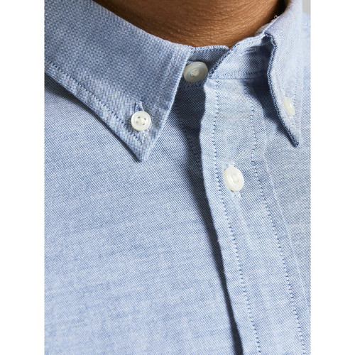 Chemise habillée Slim Fit Col boutonné Manches longues Bleu en coton Chemise homme