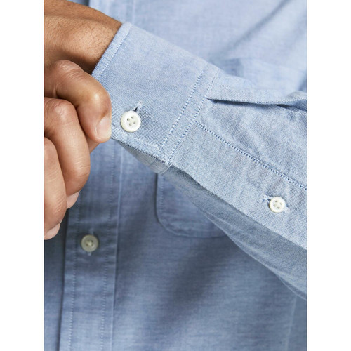 Chemise habillée Slim Fit Col boutonné Manches longues Bleu en coton Jack & Jones LES ESSENTIELS HOMME