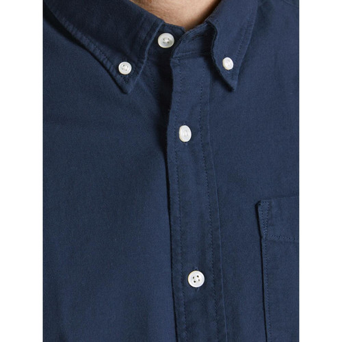 Chemise habillée Slim Fit Col boutonné Manches longues Bleu Marine en coton Chemise homme