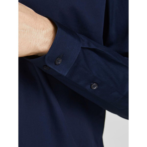 Chemise habillée Slim Fit Col chemise Manches longues Bleu Marine en coton Jack & Jones LES ESSENTIELS HOMME