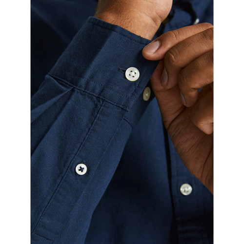 Chemise à boutons Slim Fit Col boutonné Manches longues Bleu Marine en coton Hugo Chemise homme