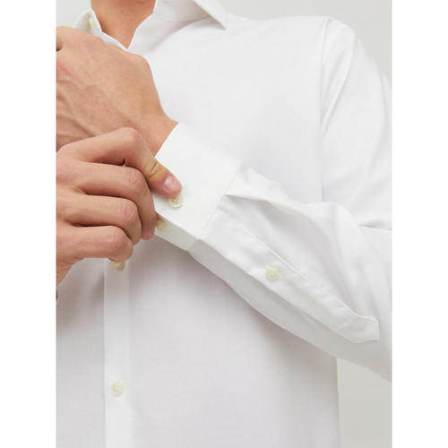 Chemise Slim Fit Col chemise Manches longues Blanc en coton Chemise homme