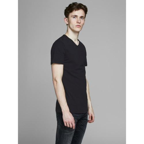 Jack & Jones - T-shirt Regular Fit Col en V Manches 2/4 Noir Drew - Toute la mode homme