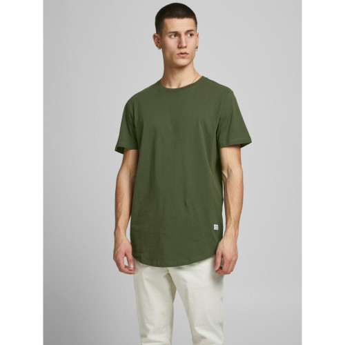 T-shirt Long Line Fit Col rond Manches courtes Blanc vert en coton Jack & Jones LES ESSENTIELS HOMME