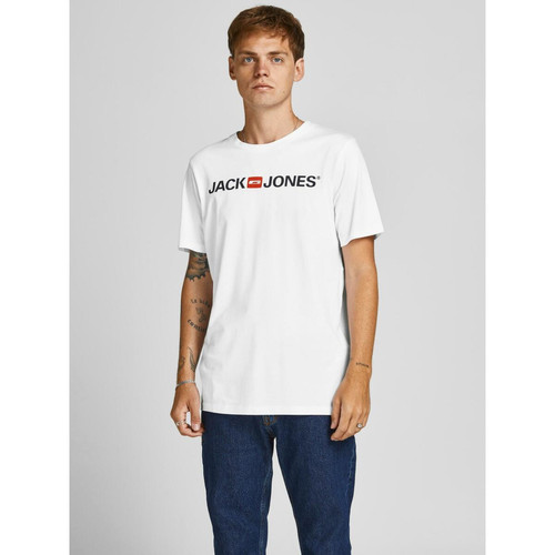 Jack & Jones - T-shirt Slim Fit Col rond Manches courtes Blanc en coton Noel - Toute la mode homme