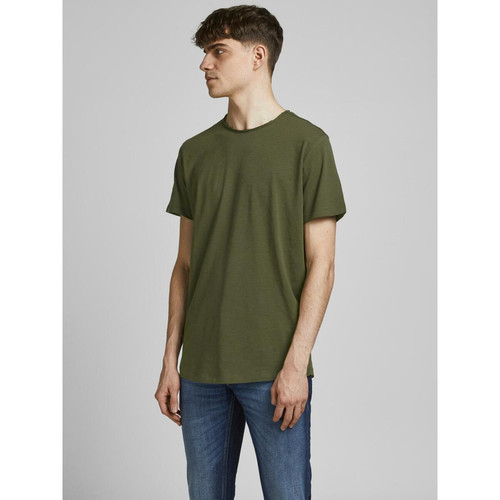 Jack & Jones - T-shirt Standard Fit Col rond Manches courtes Vert foncé en coton Arlo - Toute la mode