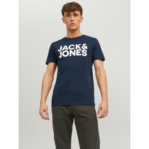 Jack & Jones - T-shirt Standard Fit Col rond Manches courtes Bleu Marine en coton Nico - Toute la mode homme
