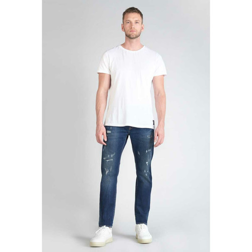 Jeans ajusté stretch 700/11, longueur 34 bleu en coton Troy Le Temps des Cerises LES ESSENTIELS HOMME