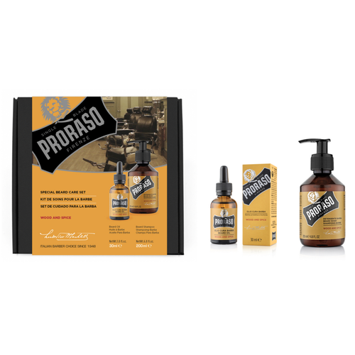 Proraso - Pack Barbe Duo Huile + Shampooing Wood and Spice - Sélection cadeau de Noël Soins homme