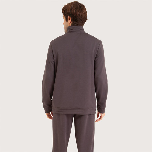 Pyjama long col ouvert homme Interlock gris en coton Eminence
