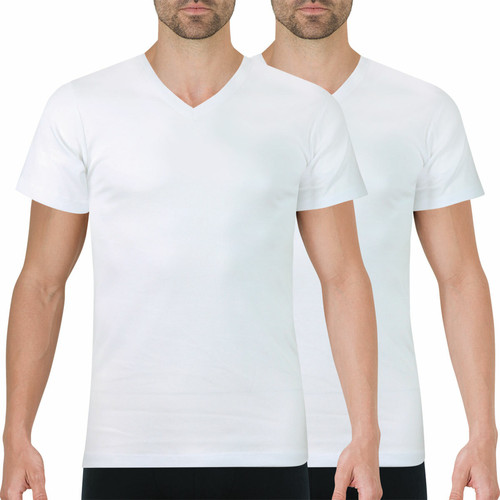 Athéna - Lot de 2 Tee-shirts homme col V Ecopack - t shirts blancs homme
