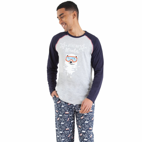 Athéna - Pyjama long col rond homme Family - Sélection Cadeau De Noël Sous-Vêtement Et Pyjama Design