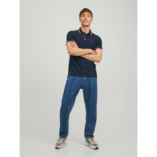 Jack & Jones - Polo Slim Fit Polo Manches courtes Bleu Marine en coton Flynn - Toute la mode