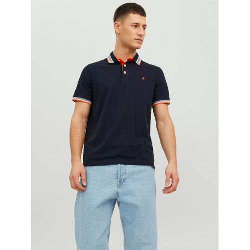 Jack & Jones - Polo Slim Fit Polo Manches courtes Bleu Marine en coton Drew - T-shirt / Polo homme