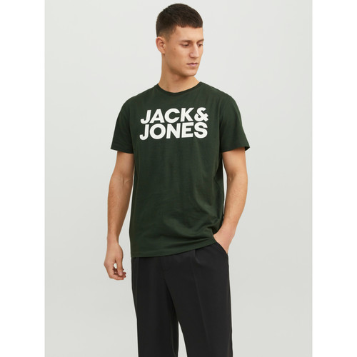 Jack & Jones - T-shirt Standard Fit Col rond Manches courtes Vert foncé en coton Dylan - Toute la mode