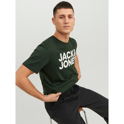 T-shirt Standard Fit Col rond Manches courtes Vert foncé en coton Dylan Jack & Jones