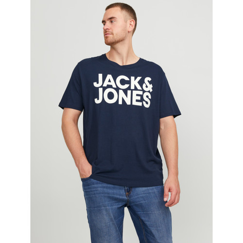 Jack & Jones - T-shirt Regular Fit Col rond Manches courtes Bleu Marine en coton Ilan - Vêtement homme