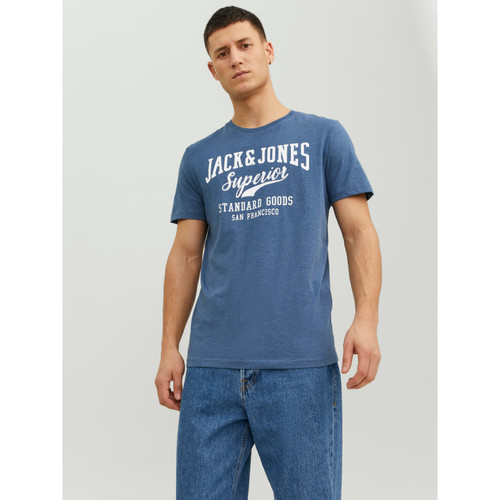 Jack & Jones - T-shirt Standard Fit Col rond Manches courtes Bleu Marine en coton Rory - Toute la mode