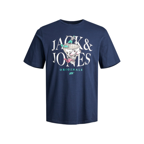 Jack & Jones - T-shirt Standard Fit Col ras du cou Manches courtes Bleu Marine en coton Wynn - Vêtement homme