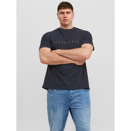 Jack & Jones - T-shirt Relaxed Fit Col rond Manches courtes Bleu Marine en coton Zack - Toute la mode homme