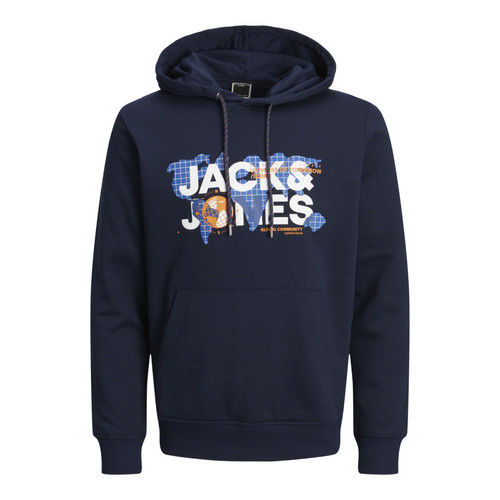 Jack & Jones - Sweat à capuche Standard Fit Manches longues Bleu Marine en coton Cain - Toute la mode homme