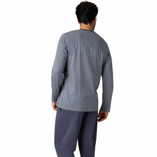 Pyjama long col V gris pour homme en coton Mercerisé  Eminence