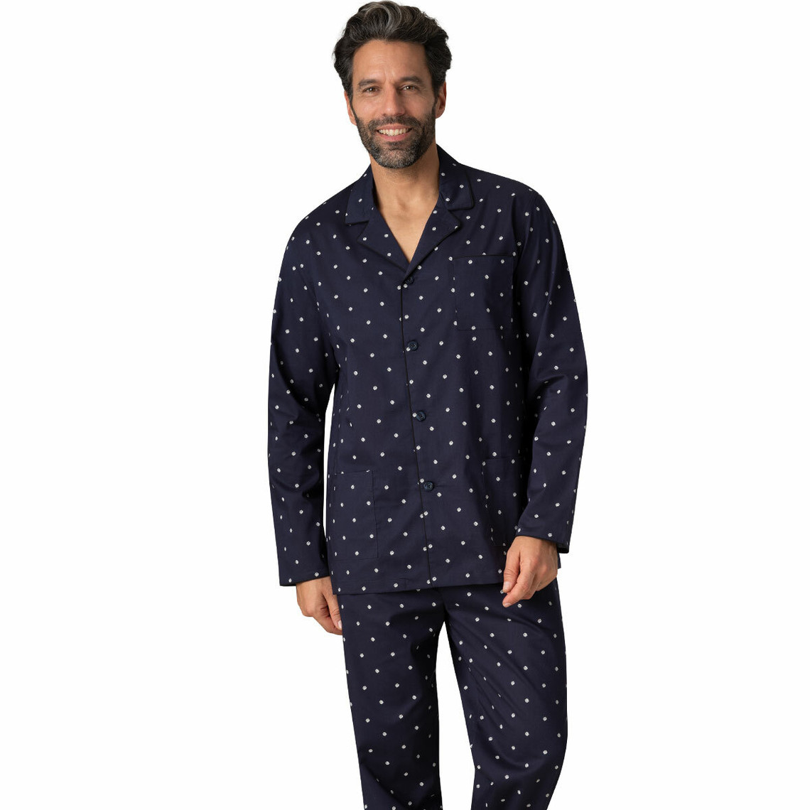 Pyjama long ouvert Chaine & Trame bleu en coton pour homme