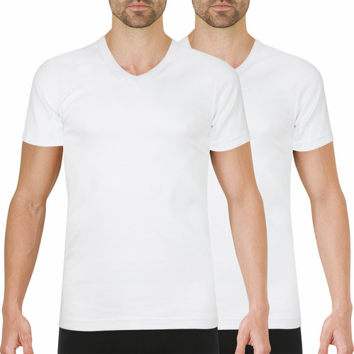 Athéna - Lot de 2 tee-shirts col V Easy Color blanc en coton pour homme  - Promos vêtements homme