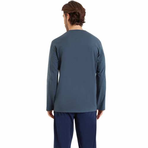 Pyjama long chic bleu en coton pour homme  Athéna