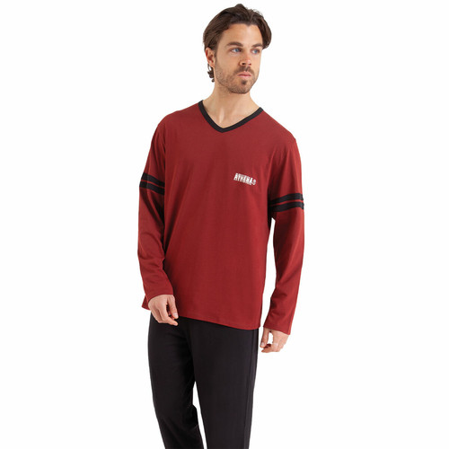 Athéna - Pyjama long Ecopack rouge en coton pour homme  - Toute la mode