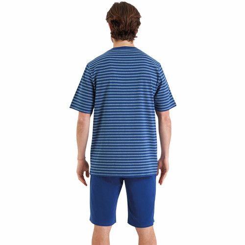 Pyjama court Rayures Fish & Chips bleu en coton pour homme  Athéna