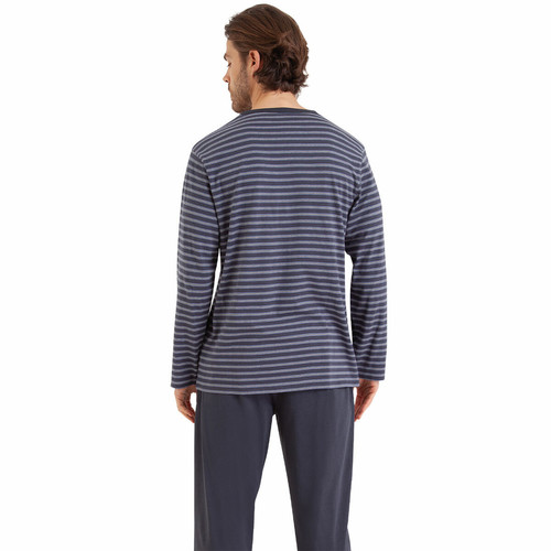 Pyjama long Rayures Fish & Chips gris en coton pour homme  Athéna