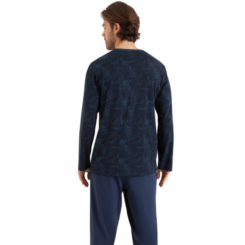 Pyjama long Easy Print bleu en coton pour homme  Athéna