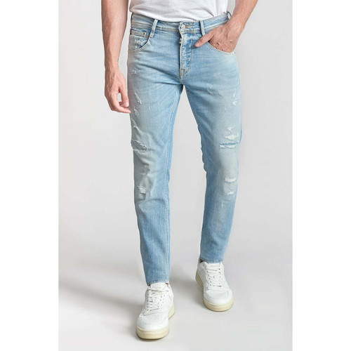 Jeans ajusté stretch 700/11, longueur 34 bleu en coton Vern Le Temps des Cerises LES ESSENTIELS HOMME
