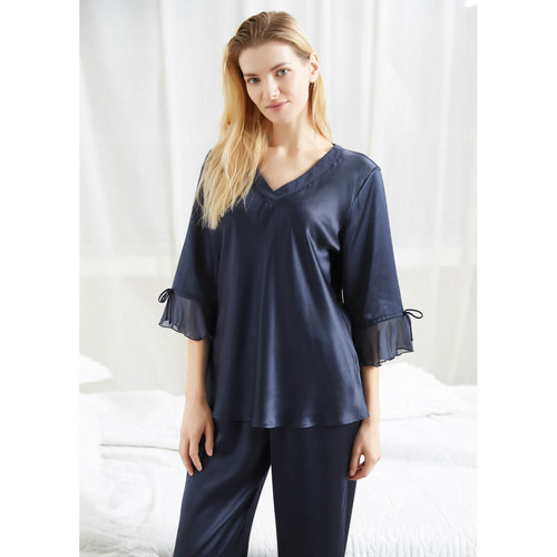 Ensemble De Pyjama En Soie  Dentelle bleu marine LilySilk Mode femme